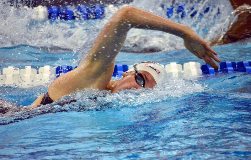 "Chantal Van Landeghem during the NCAA Swimming and Diving Championships on Saturday, March 21, 2015, at the Greensboro (N.C.) Aquatic Center. (Photo by Steven Colquitt)"